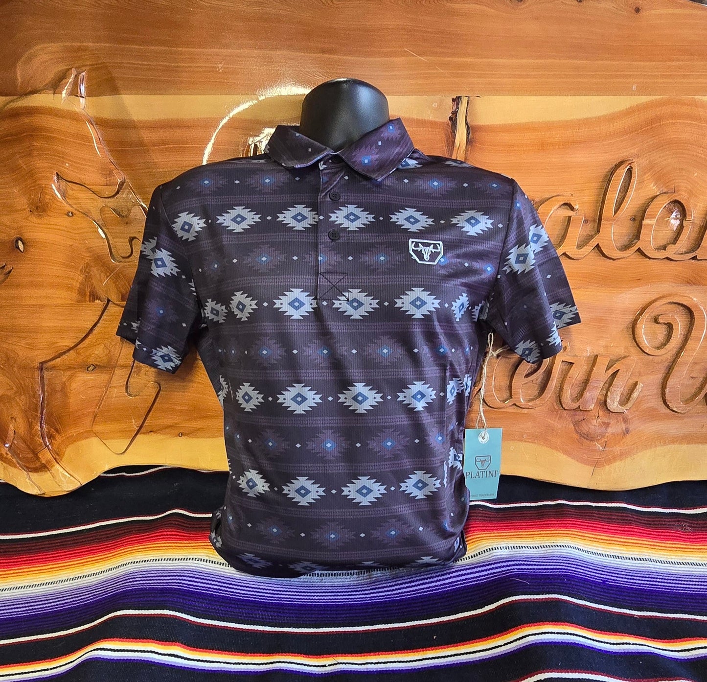 Aztec Print Polo - Black