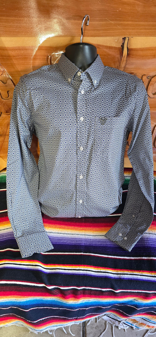 Small Print Cotton/Spandex Long Sleeve Shirt