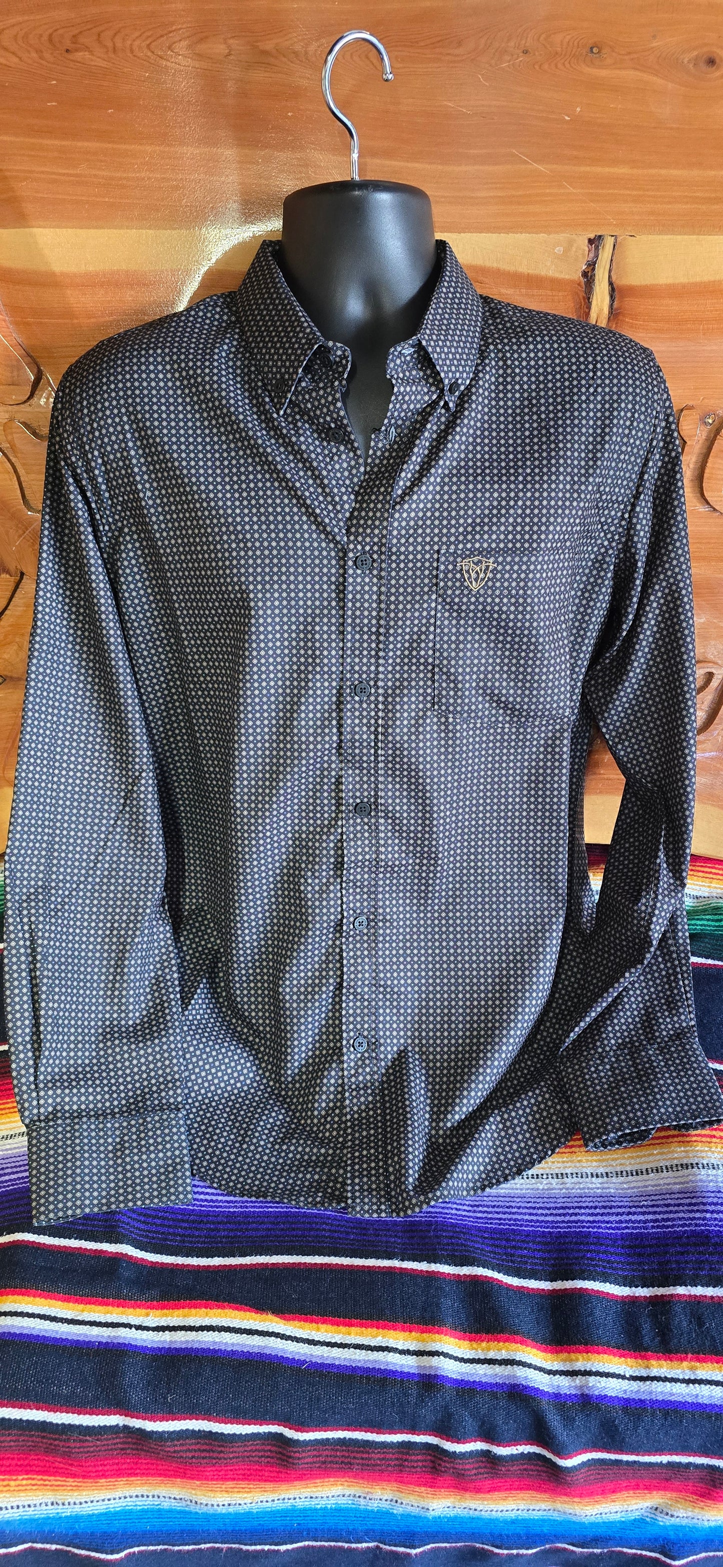 Small Print Polyester Long Sleeve Shirt