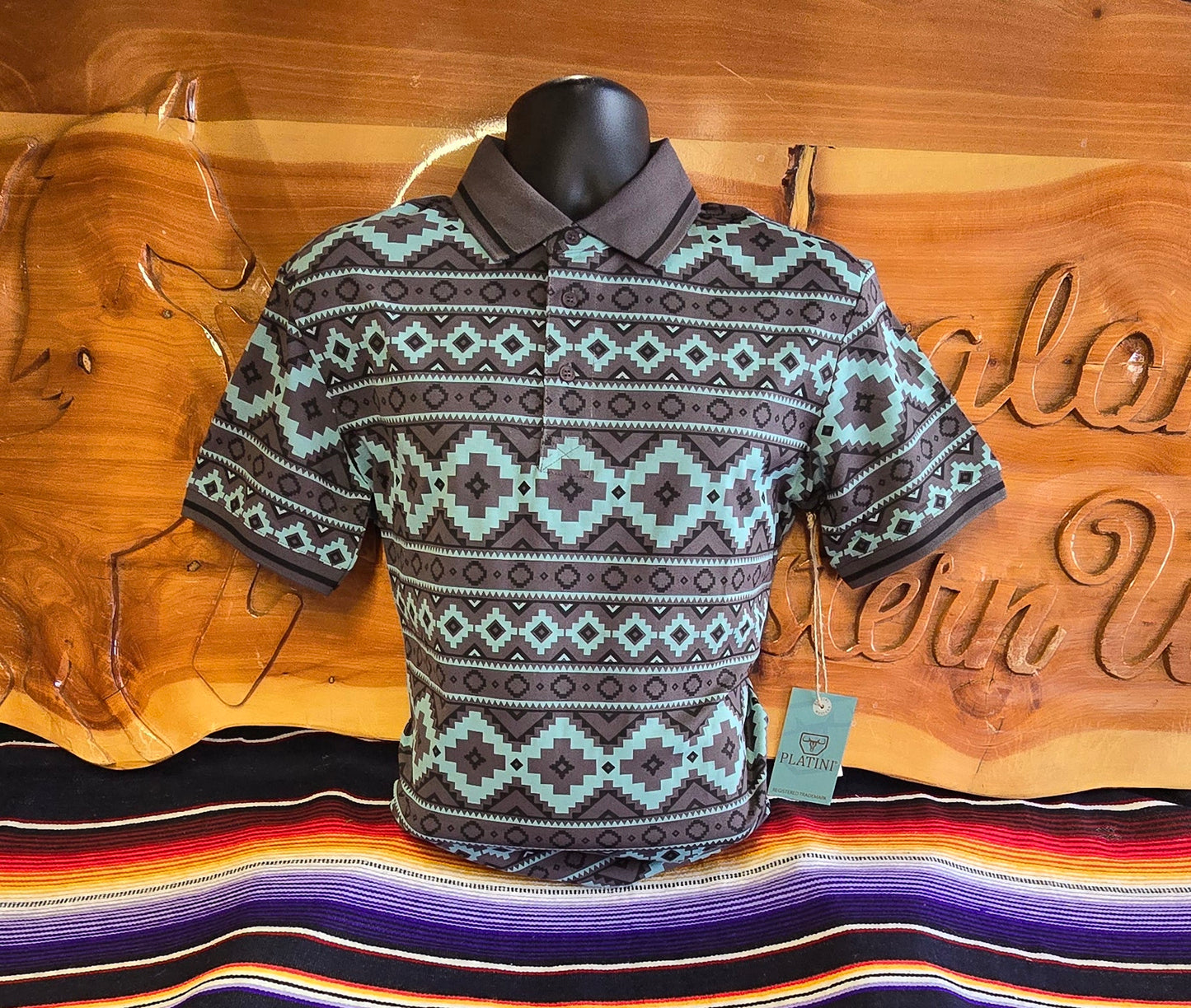 Aztec Print Polo - Gray