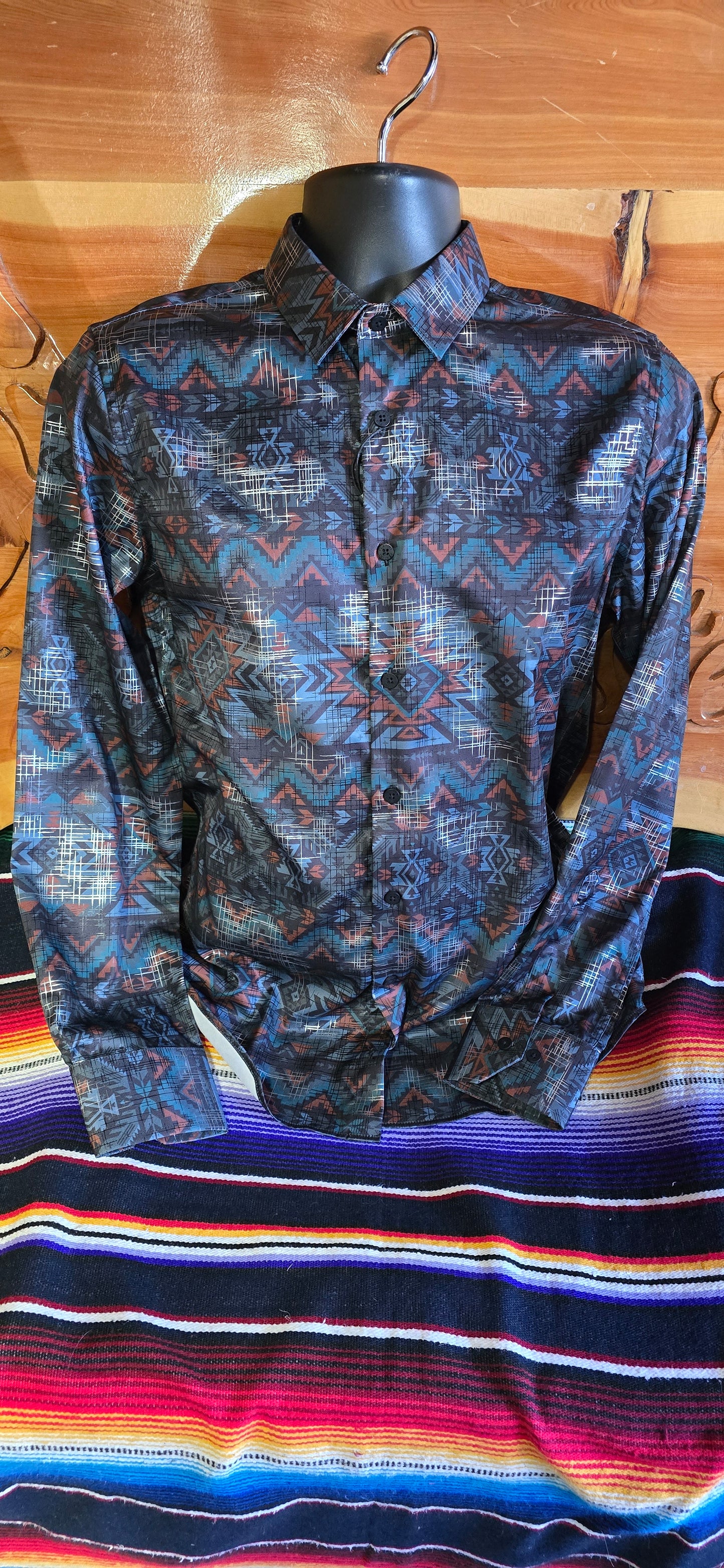 Men's Aztec Modern Fit Foiled Shirt - Black