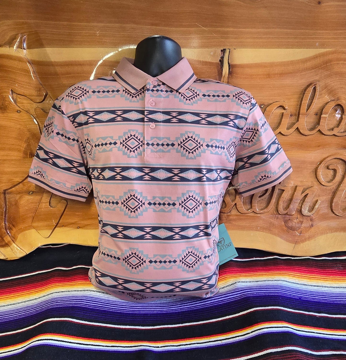 Aztec Print Polo - Salmon