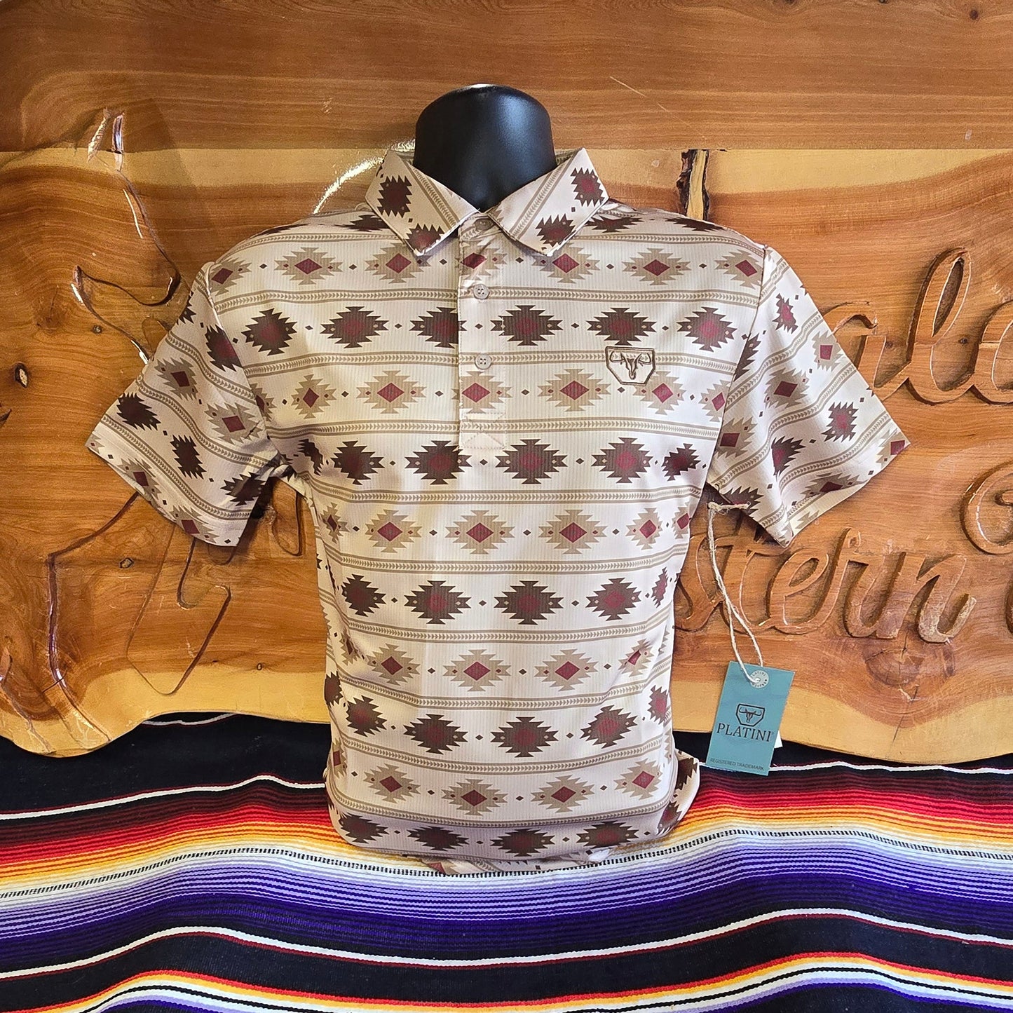 Aztec Print Polo - Beige