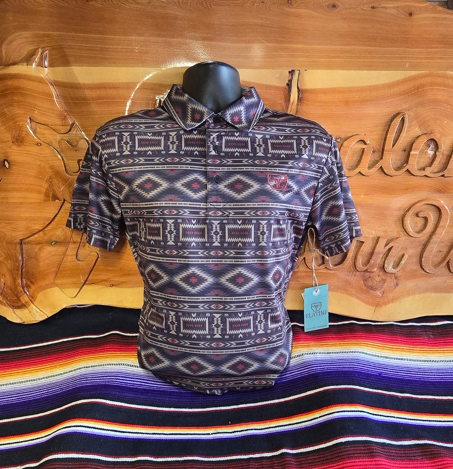 Aztec Print Polo - Black