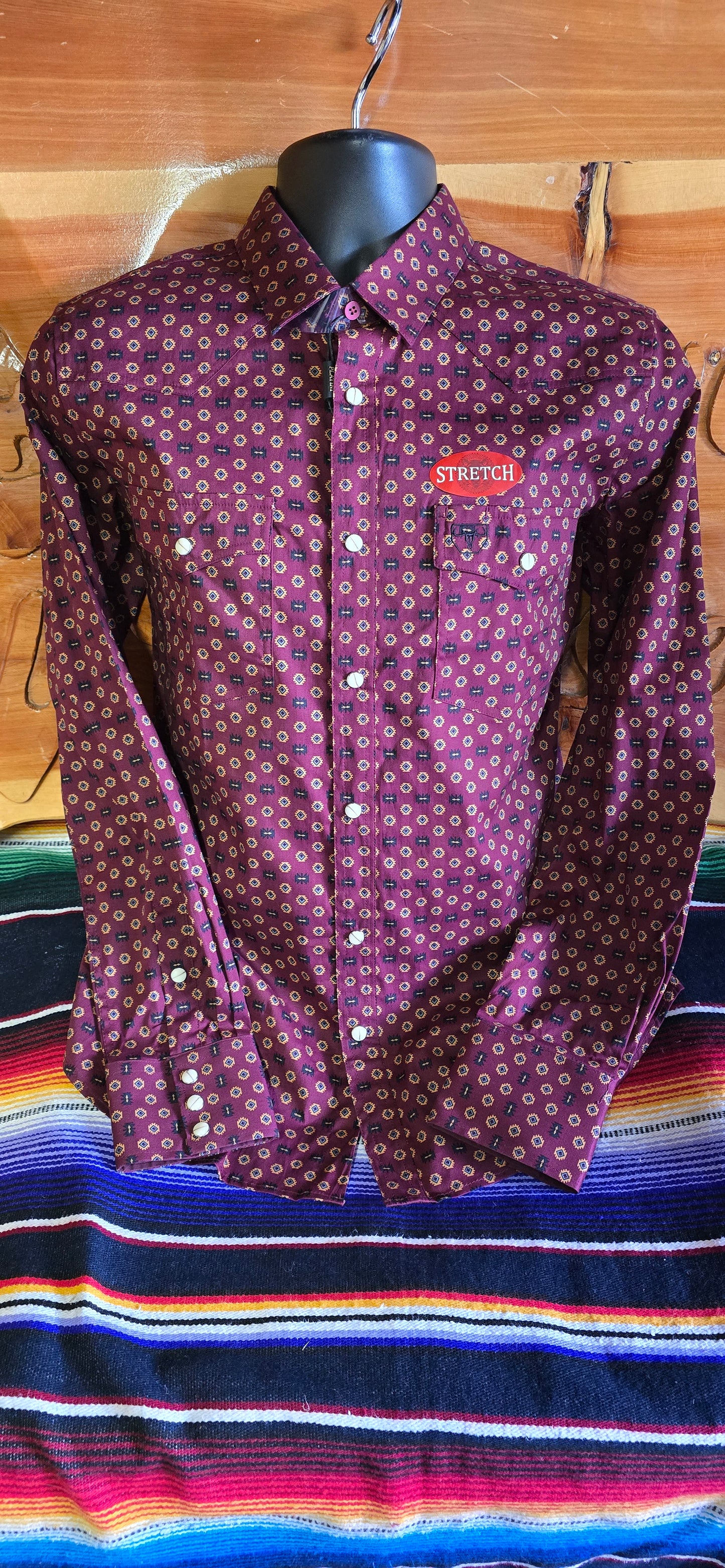 Small Print Cotton/Spandex Long Sleeve Shirt